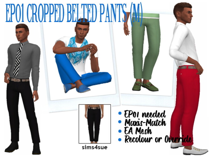 Sims 4 EP01 CROPPED BELTED PANTS (M) at Sims4Sue