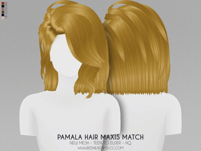 Sims 4 PAMALA HAIR + MAXIS MATCH VERSION at REDHEADSIMS