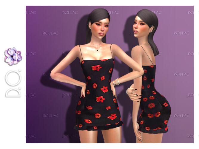 Mini Hailey Dress With Red Flowers Do130 By D.o.lilac