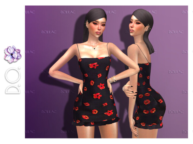 Sims 4 Mini Hailey Dress with Red Flowers DO130 by D.O.Lilac at TSR