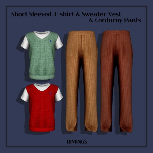 Short Sleeved T-shirt & Sweater Vest & Corduroy Pants