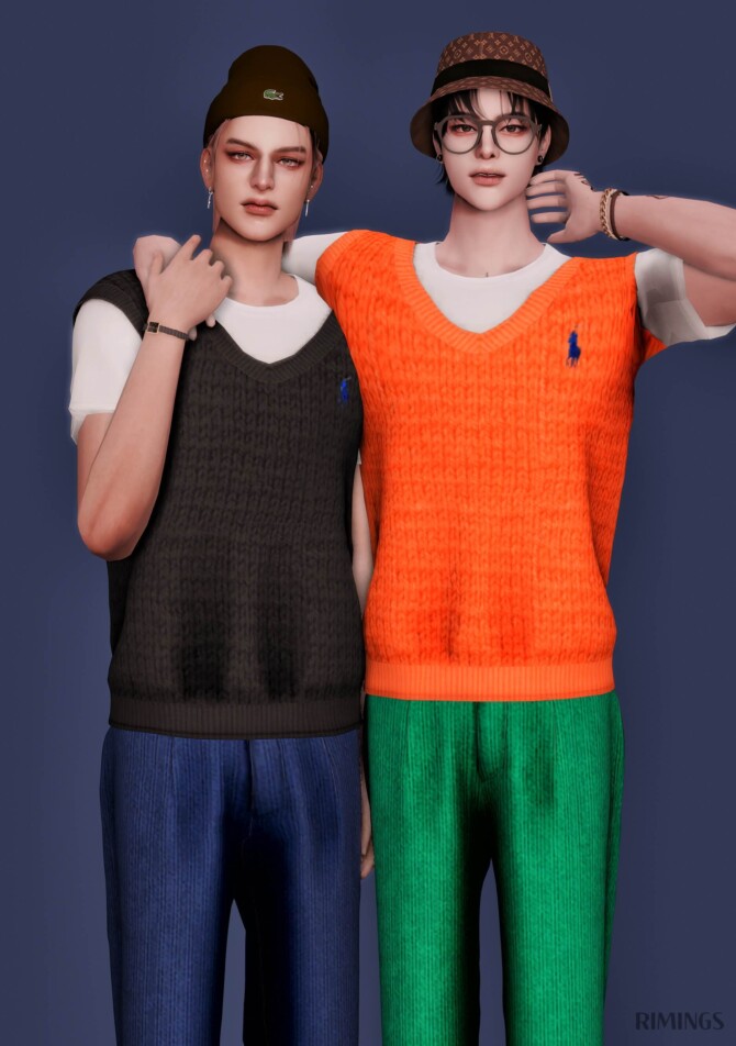 Sims 4 Short Sleeved T shirt & Sweater Vest & Corduroy Pants at RIMINGs