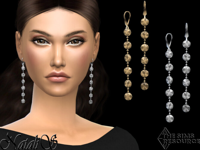 Sims 4 Mini disk chain drop earrings by NataliS at TSR