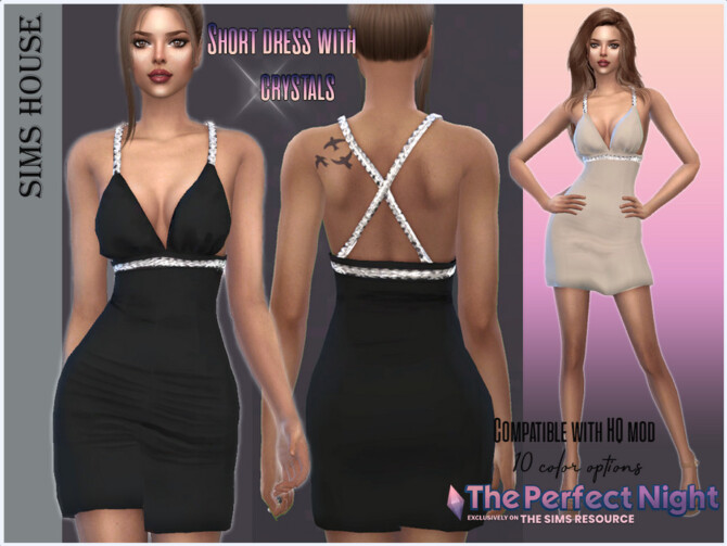 Sims 4 Short dress with crystals by Sims House at TSR
