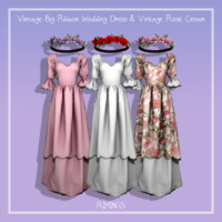 Vintage Big Ribbon Wedding Dress & Rose Crown
