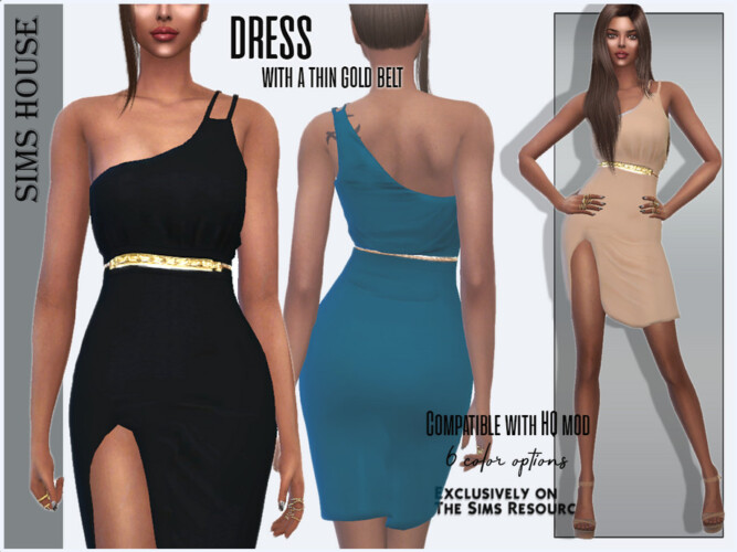Dress With A Thin Gold Belt By Sims House