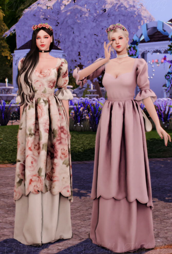 Sims 4 Vintage Big Ribbon Wedding Dress & Rose Crown at RIMINGs