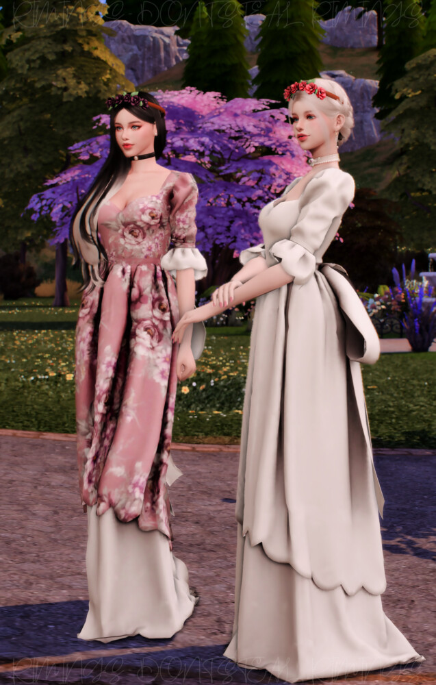 Sims 4 Vintage Big Ribbon Wedding Dress & Rose Crown at RIMINGs
