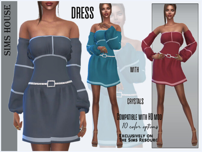 Sims 4 Dress with crystals by Sims House at TSR