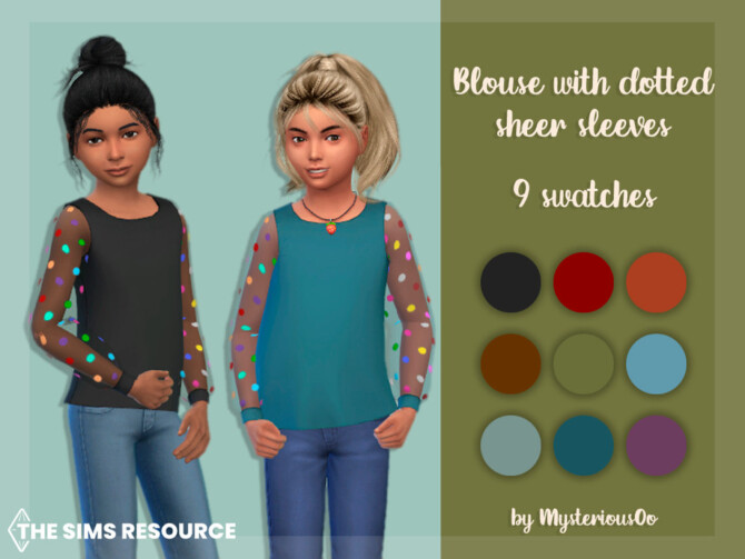 Sims 4 Blouse with dotted sheer sleeves by MysteriousOo at TSR