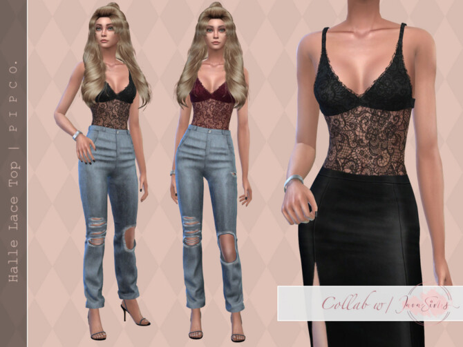 Sims 4 Halle Lace Top PipcoxJavaSims Collab at TSR