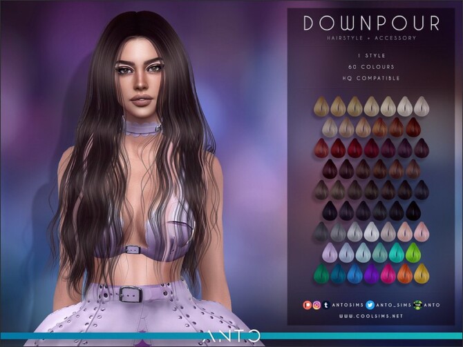 Sims 4 Downpour hair by Anto at TSR