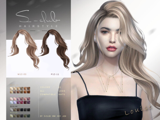 Sims 4 Mi   Long Hair wavy hair for female (Louise) by S Club at TSR