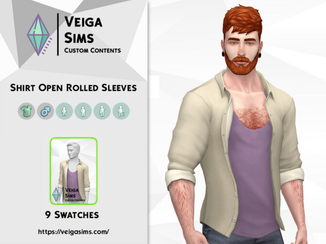 Sims 4 Open Shirt with Rolled Sleeves by David Mtv at TSR