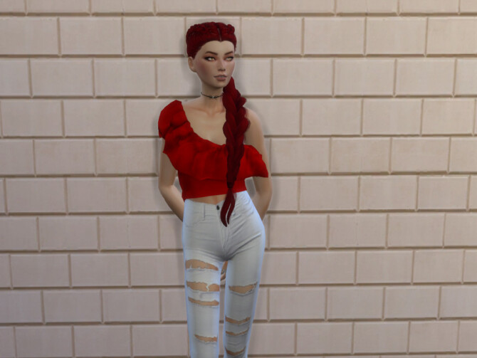 Sims 4 Cold Shoulder Ruffle Top by chrimsimy at TSR