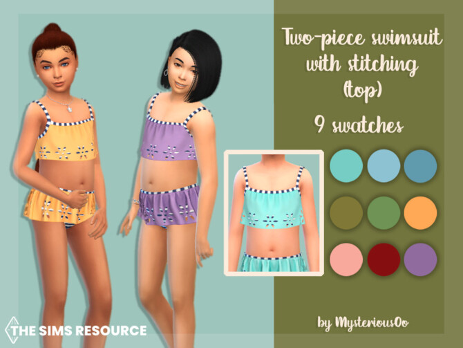 Sims 4 Two piece swimsuit with stitching (top) by MysteriousOo at TSR