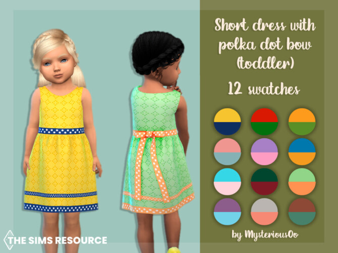 Sims 4 Short dress with polka dot bow (toddler) by MysteriousOo at TSR