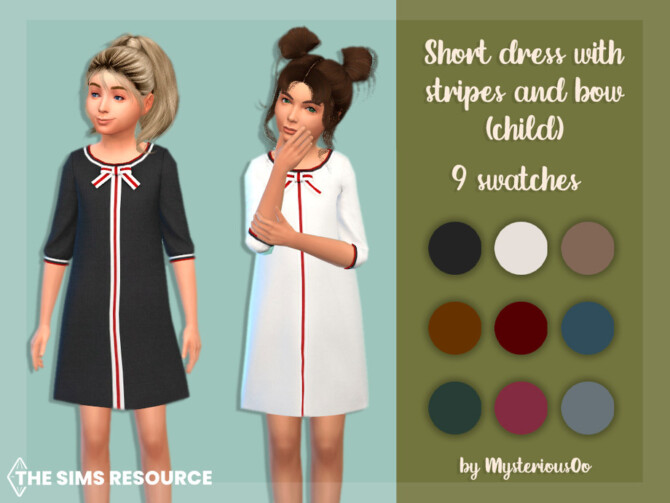 Sims 4 Short dress with stripes and bow (child) by MysteriousOo at TSR