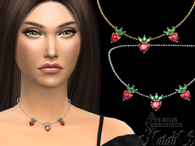 Sims 4 Strawberry pendant chain necklace by NataliS at TSR