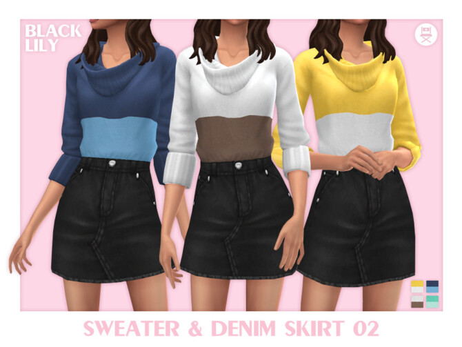 Sims 4 Sweater & Denim Skirt 02 by Black Lily at TSR