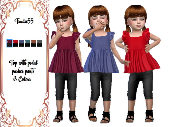 Sims 4 Top with pedal pusher pants by TrudieOpp at TSR