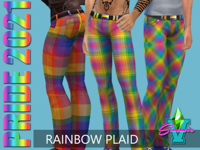 Sims 4 Pride21 Rainbow Plaid Pants by SimmieV at TSR