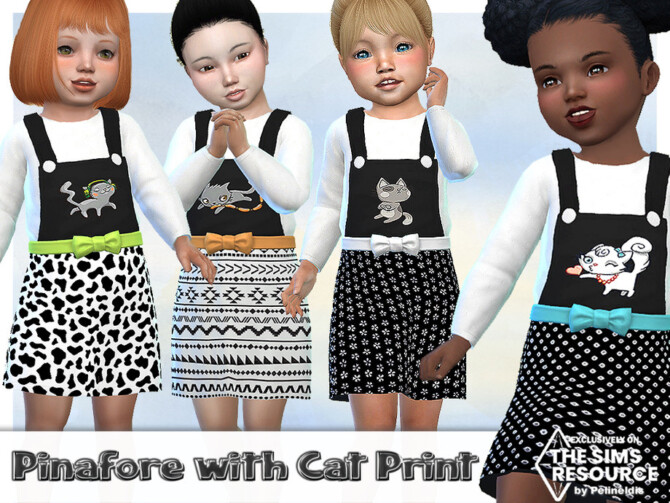 Sims 4 Cat Print Pinafore Dress by Pelineldis at TSR