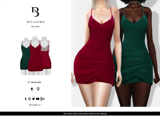 Sims 4 Ruched Side Strappy Bodycon Dress by Bill Sims at TSR