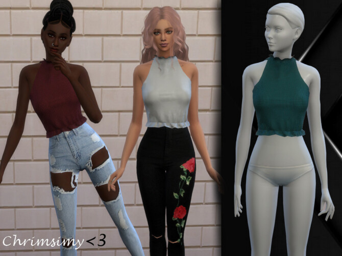 Sims 4 Ruffle Halter Top by chrimsimy at TSR