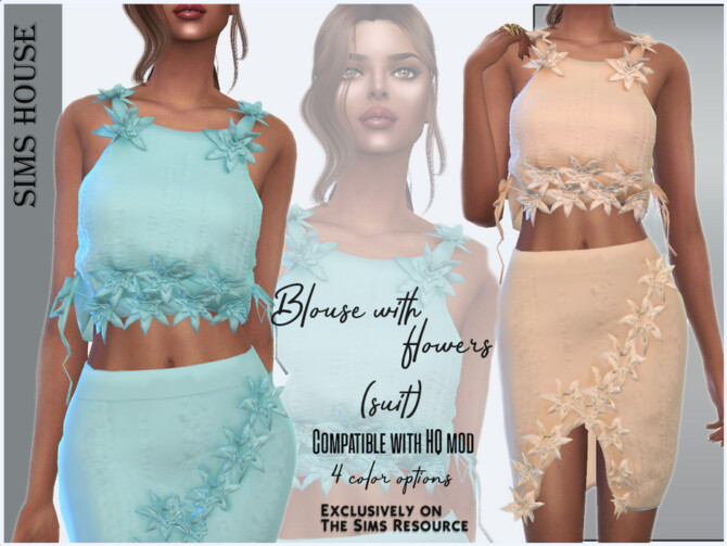 Sims 4 Blouse with flowers (suit) by Sims House at TSR