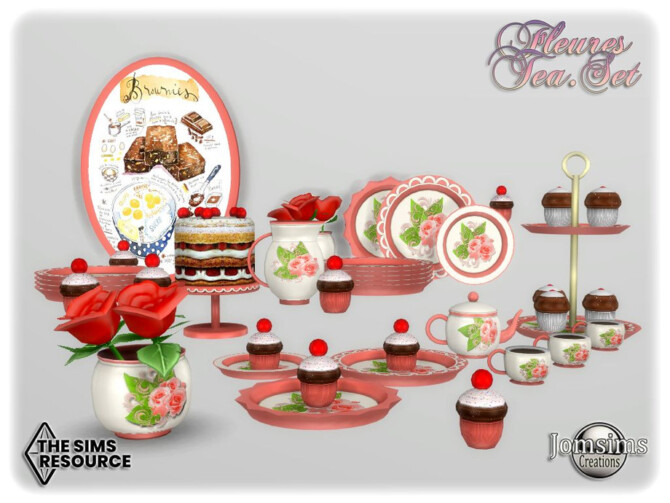 Sims 4 Fleures tea set by jomsims at TSR