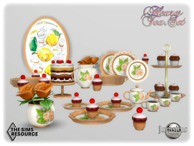 Sims 4 Fleures tea set by jomsims at TSR