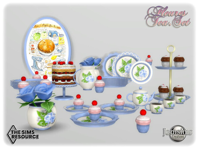 Sims 4 Fleures tea set by jomsims at TSR