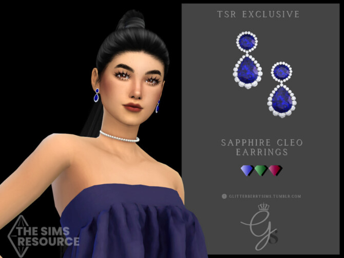 Sims 4 Sapphire Cleo Earrings by Glitterberryfly at TSR