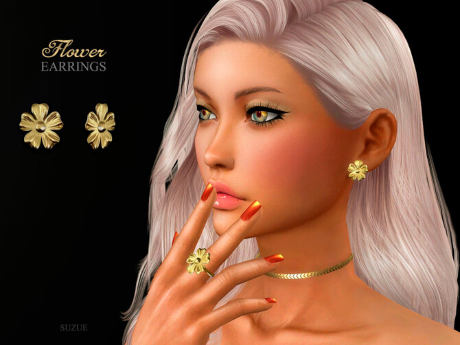 Sims 4 Flower Earrings by Suzue at TSR