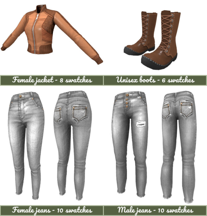 Sims 4 Leather and Jeans mini clothing collection at Frenchie Sim