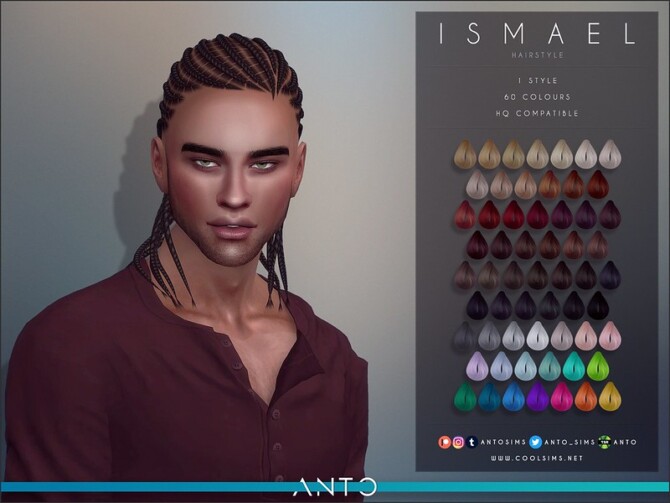Sims 4 Ismael braided hair by Anto at TSR