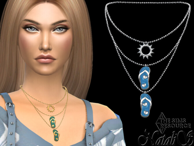 Sims 4 Flip flop pendant layered necklace by NataliS at TSR