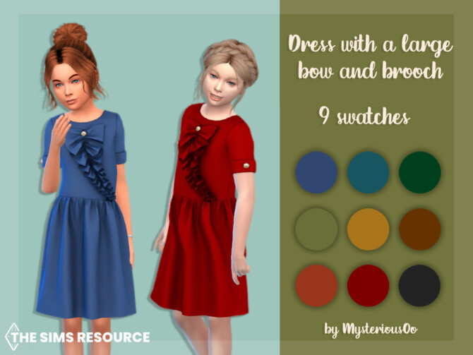 Sims 4 Dress with a large bow and brooch by MysteriousOo at TSR