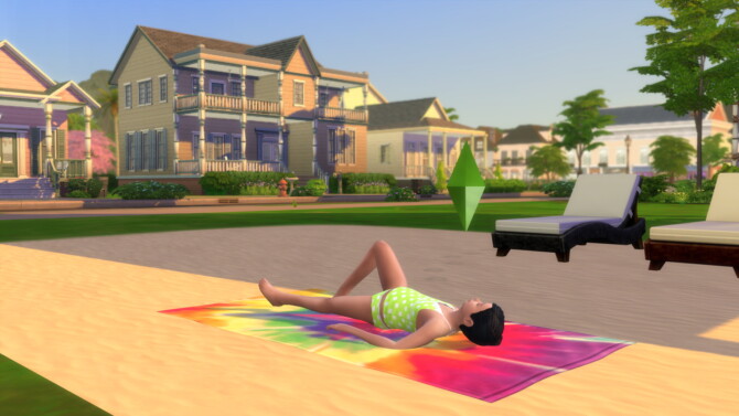 Sims 4 Children can sunbathe on a beach towel and on a lounge chair at Mod The Sims 4