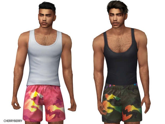 Sims 4 Rainbow Camouflage Shorts by CherryBerrySim at TSR