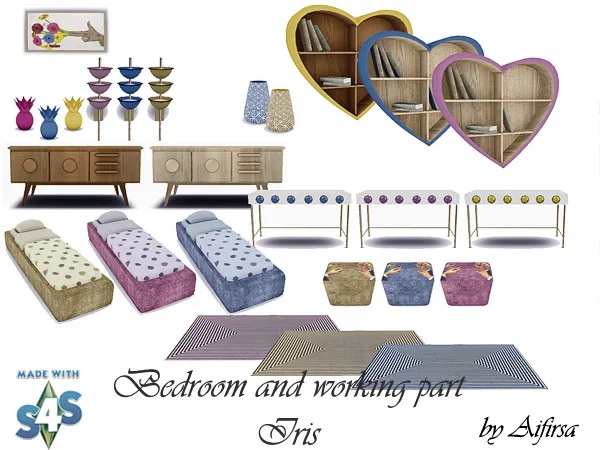 Sims 4 Iris bedroom and working part at Aifirsa