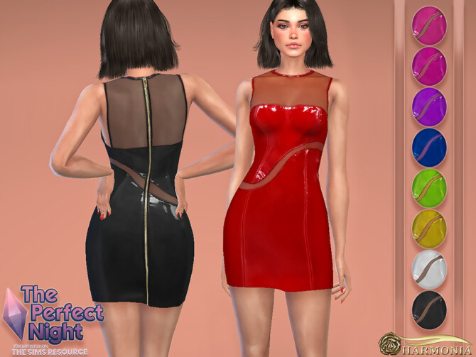 Sims 4 The Perfect Night Vinyl Mesh Dress by Harmonia at TSR