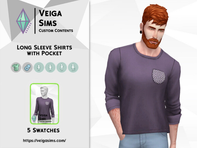 Sims 4 Long Sleeve Shirts with Pocket by David Mtv at TSR