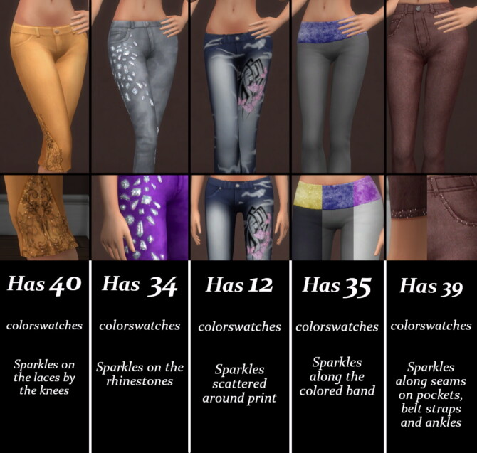 Sims 4 Recolored and Sparkly Bottoms (Basegame) by Serpentia at Mod The Sims 4