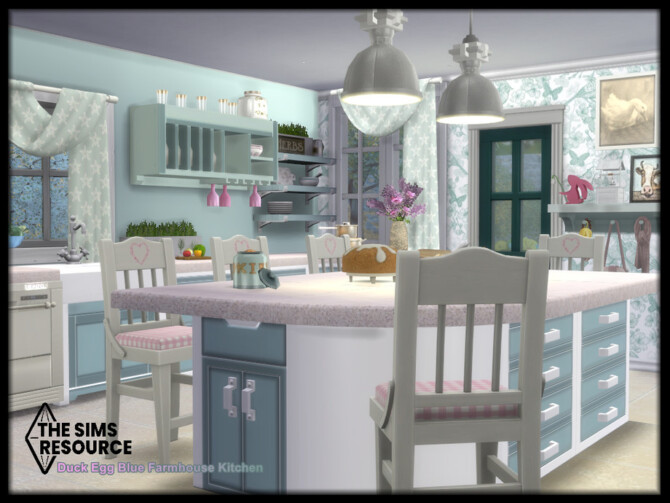 Sims 4 Duck Egg Blue Farmhouse Kitchen by seimar8 at TSR
