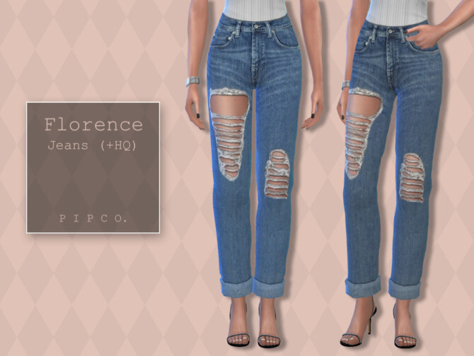 Sims 4 Florence trendy ripped jeans (Rolled) by Pipco at TSR