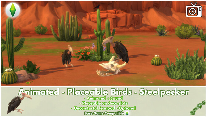 Sims 4 Animated Placeable Birds Steelpecker by Bakie at Mod The Sims 4