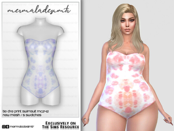 Sims 4 Tie Dye Print Swimsuit MC242 by mermaladesimtr at TSR