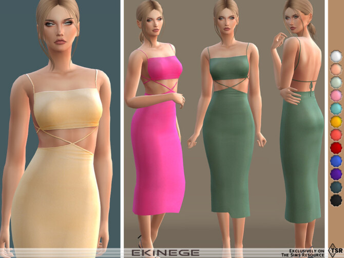 Sims 4 Cut Out Cami Midi Dress by ekinege at TSR